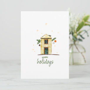 Cartão De Festividades Aquarela Casa Feliz Natal Não-fotográfico