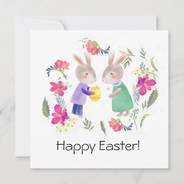 Cartão De Festividades Aquarela coelho delicado de Páscoa e ovo (Frente)