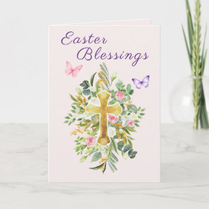 Cartão De Festividades Aquarela Cruzes Florais Bênçãos da Páscoa Escritur