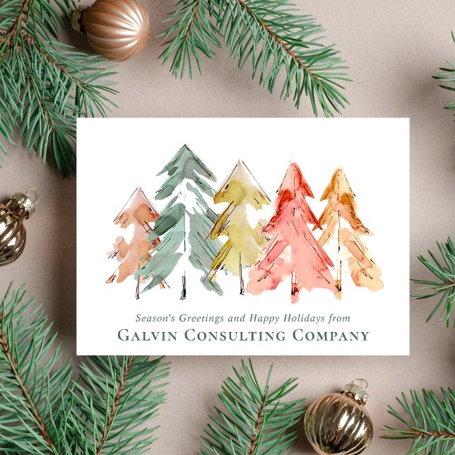 Cartão De Festividades Aquarela da árvore do pinheiro corporativo (Spread the joy of the season and strengthen business relationships with our elegant holiday card)