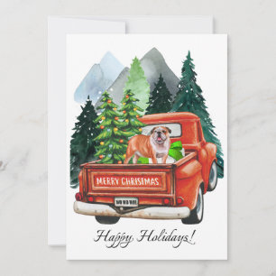 Cartão De Festividades Aquarela de Bulldog Inglês de Natal & Caminhão Ant