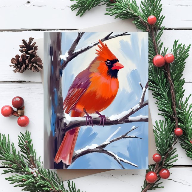 Cartão De Festividades Aquarela de Cardinal Vermelho de Inverno (Criador carregado)