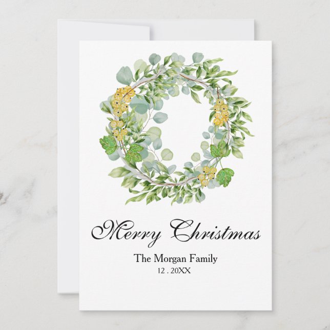 Cartão De Festividades Aquarela de Coroa de Natal (Frente)