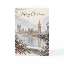 Aquarela de Natal Alegre Londres Westminster Hol