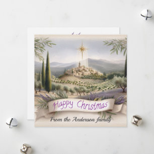 Cartão De Festividades Aquarela de Natal da Vila Provençal Antiga