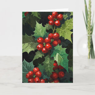 Cartão De Festividades Aquarela de Natal folhas de bagas de azevinho botâ