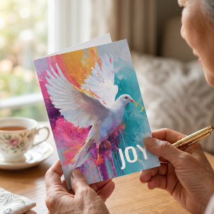 Cartão De Festividades Aquarela de respingo brilhante   Pombo de Natal