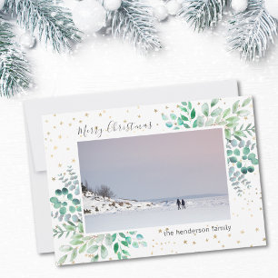 Cartão De Festividades Aquarela deixa estrelas fotos de feliz Natal