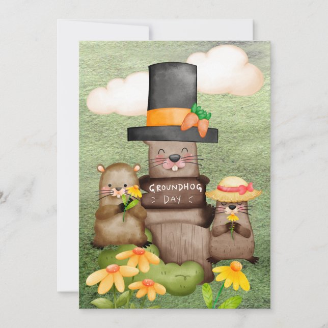 Cartão De Festividades Aquarela do dia do Groundhog (Frente)