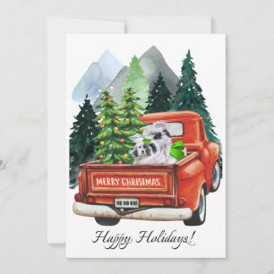 Cartão De Festividades Aquarela do Setter Inglês de Natal & Caminhão Anti