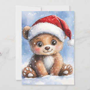 Cartão De Festividades Aquarela do ursinho de Natal de inverno fofo