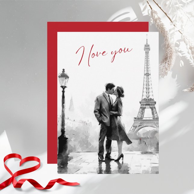 Cartão De Festividades Aquarela Elegante Paris Feliz Dia dos Namorados (Criador carregado)