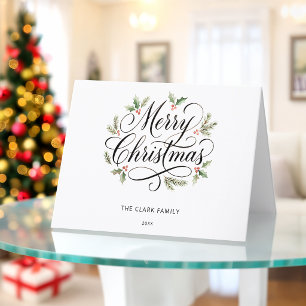 Cartão De Festividades Aquarela Feliz Natal Script Botânico