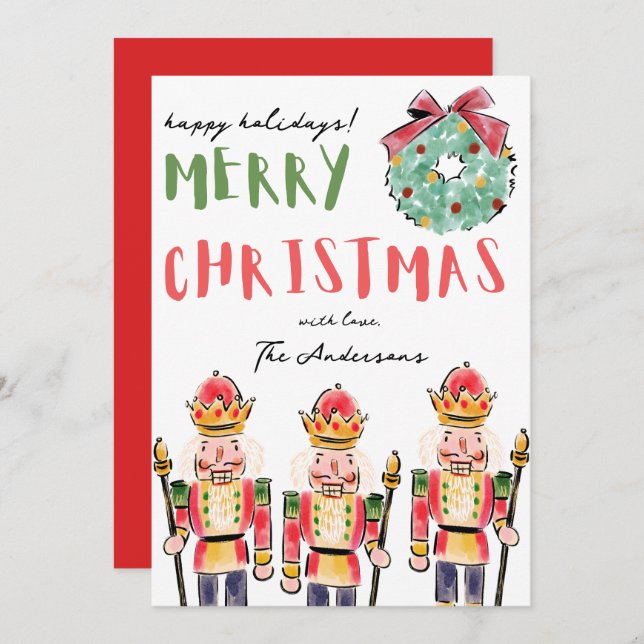 Cartão De Festividades Aquarela Festiva Maneira Desenhada Nutcracker Nata (Frente/Verso)