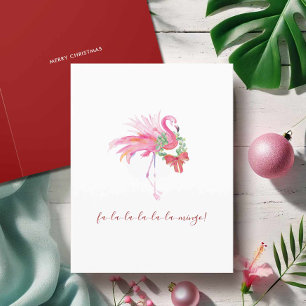 Cartão De Festividades Aquarela Flamingo Rosa Natal na Praia da Flórida