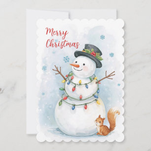 Cartão De Festividades Aquarela Flocos de Neve Caprichosos Natal