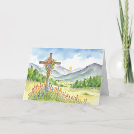 Cartão De Festividades Aquarela Flor Silvestre Montanha Cruz 4 Páscoa