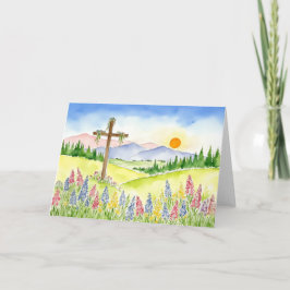 Cartão De Festividades Aquarela Flor Silvestre Montanha Cruz 5 Páscoa