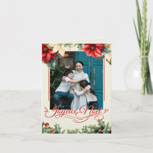 Cartão De Festividades Aquarela Floral Vintage Saudação Poinsettia Vermel