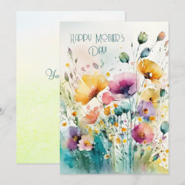Cartão De Festividades Aquarela Flores Silvestres|Feliz Dia das Mães 