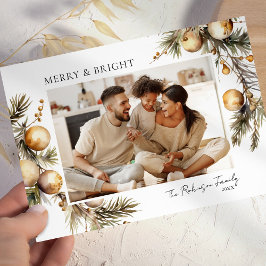 Cartão De Festividades Aquarela Folhagem Dourada Foto Natal