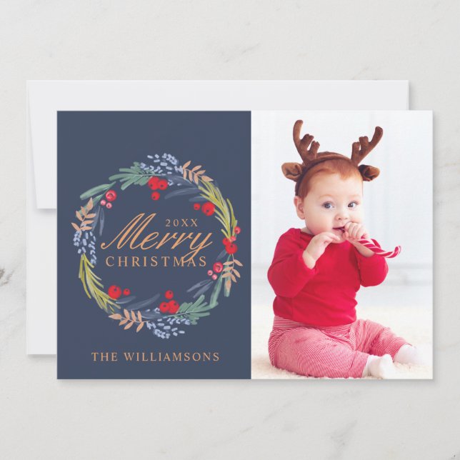 Cartão De Festividades Aquarela Folhagem festiva Fera e Foto Fox (Frente)