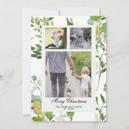 Cartão De Festividades Aquarela Folhagens e Bagas 3 Foto Natal