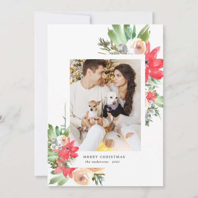 Cartão De Festividades aquarela fotografia de natal floral de inverno fel (Frente)