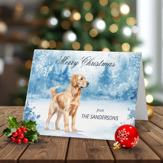 Cartão De Festividades Aquarela Golden Retriever Natal de Inverno