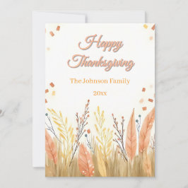 Cartão De Festividades Aquarela Grama das Pampas & Ação de Graças Boho Rú