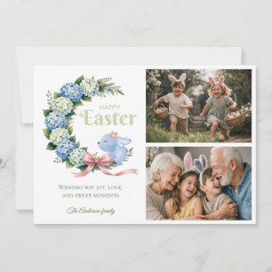 Cartão De Festividades Aquarela Hydrangea de Páscoa Coelho Fofo 2 Foto