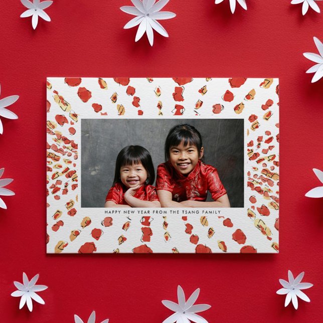 Cartão De Festividades Aquarela Lanterna Chinesa Lunar Foto de Ano Novo (Watercolor Lanterns Chinese Lunar New Year Photo Holiday Card)