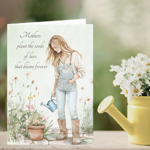 Cartão De Festividades Aquarela Mãe Jovem Verde Personalizado Dia das Mãe