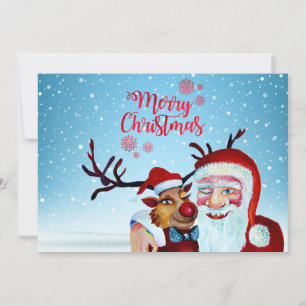 Cartão De Festividades Aquarela Magical Santa Claus Sorrindo Rudolph