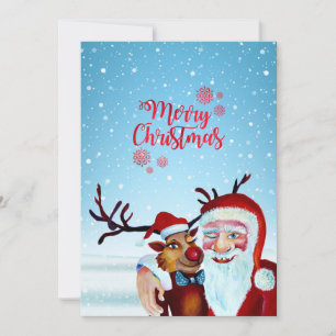 Cartão De Festividades Aquarela Magical Santa Claus Sorrindo Rudolph