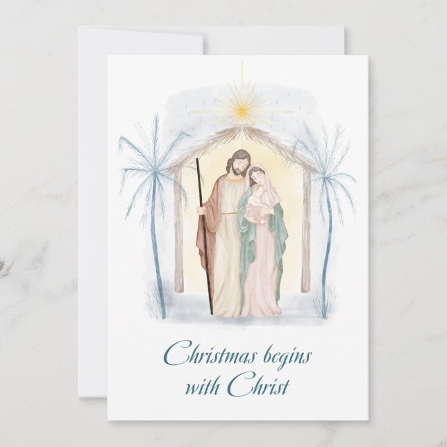 Cartão De Festividades Aquarela Natal Natividade Religioso Feriado C (Frente)
