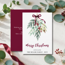 Aquarela Natal Verde Folhagem Fita Burgundy