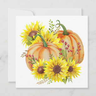 Cartão De Festividades Aquarela Outono Abóboras, Girassóis, Frutas