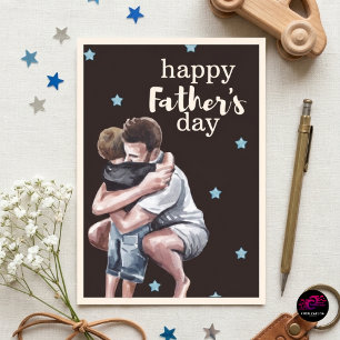 Cartão De Festividades Aquarela Pai Filho Abraço Feliz Dia dos Pais