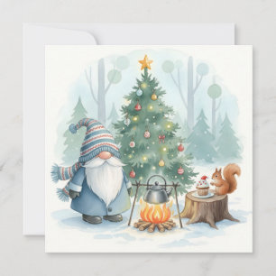 Cartão De Festividades Aquarela Papai Noel Gnome Festa de Natal