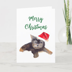 Cartão De Festividades Aquarela Papais noeis de Natal Feliz Pet de Cachor