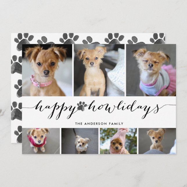 Cartão De Festividades Aquarela Pata Feliz Howlidays 7 Foto Pet (Frente/Verso)