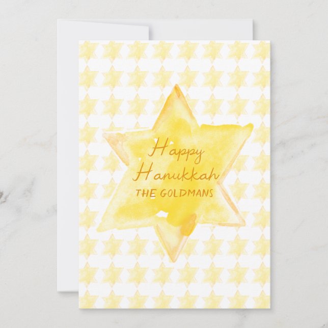 Cartão De Festividades Aquarela personalizada - estrela judaica Hanukkah (Frente)
