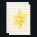 Cartão De Festividades Aquarela personalizada - estrela judaica Hanukkah<br><div class="desc">Mande votos calorosos a este Chanucá com este belo cartão de saudação. Apresentando uma estrela radiante de cor d'água em tons amarelos alegres e um padrão repetitivo de estrelas, esta carta exumenta elegância festiva. Perfeito para compartilhar cartões de natal com amigos e familiares, é personalizável com seu nome de família...</div>