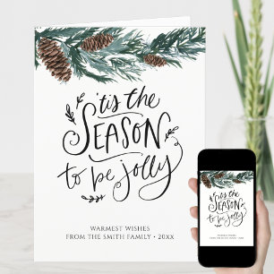 Cartão De Festividades Aquarela Pine Cone Bough Minimalista Greenerescênc
