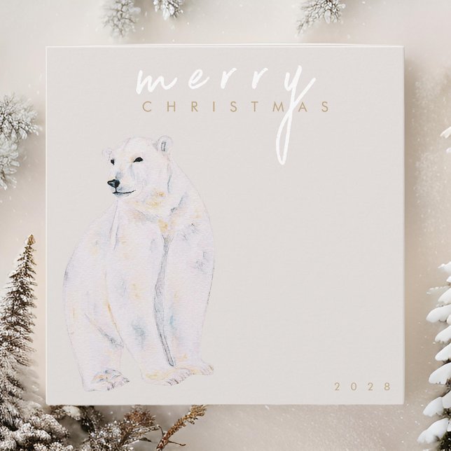 Cartão De Festividades Aquarela Polar Bear Moderno Feliz Natal (Criador carregado)