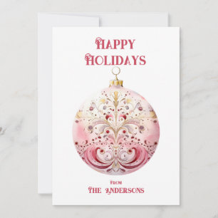 Cartão De Festividades Aquarela Rosa Bauble Personalizado