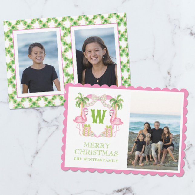 Cartão De Festividades Aquarela Rosa Flamingo, Flamingo, Monograma Crest (Criador carregado)