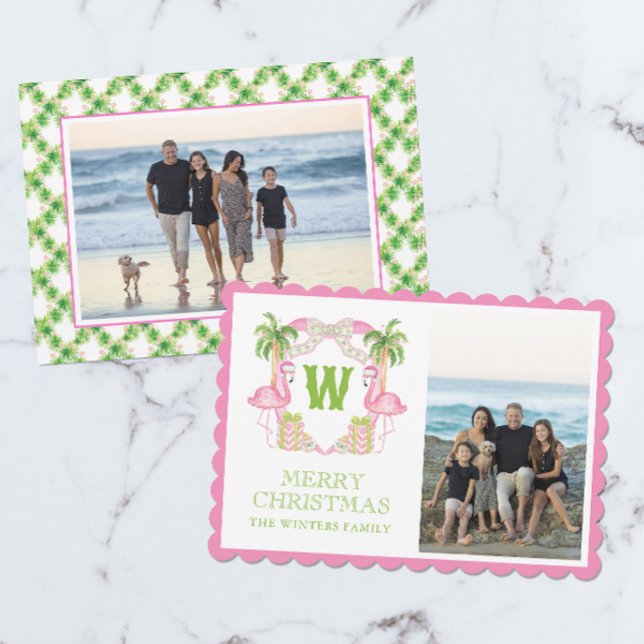 Cartão De Festividades Aquarela Rosa Flamingo, Flamingo, Monograma Crest (Criador carregado)