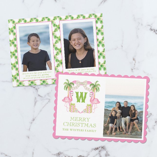 Cartão De Festividades Aquarela Rosa Flamingo, Flamingo, Monograma Crest (Criador carregado)